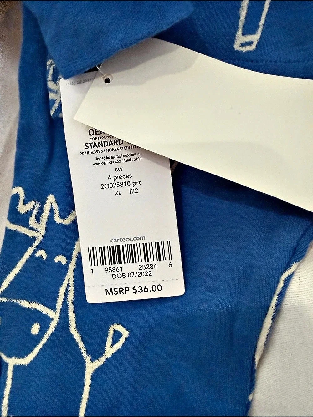 Carter's 4-Piece Pajama Set Animal Print Blue & Cream 2T NWT